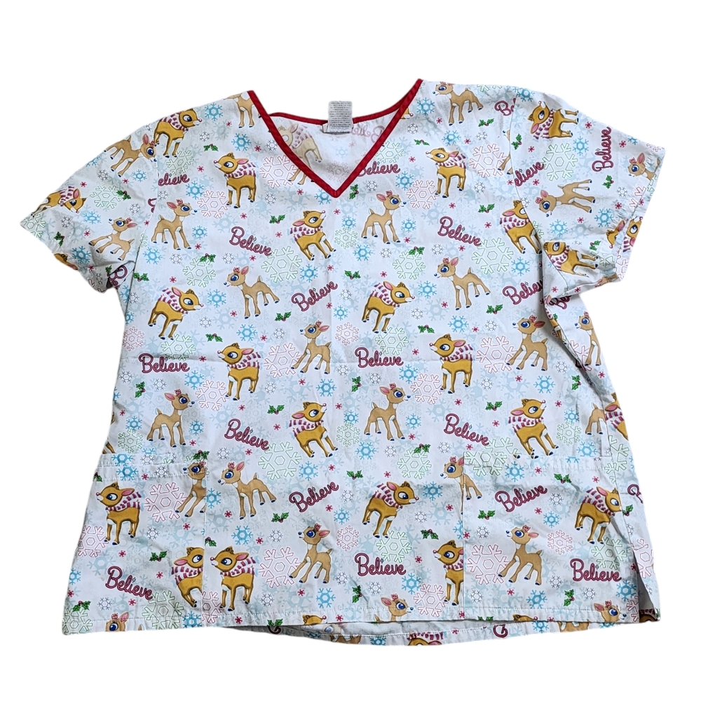 Rudolph Christmas Scrub Top size 2X